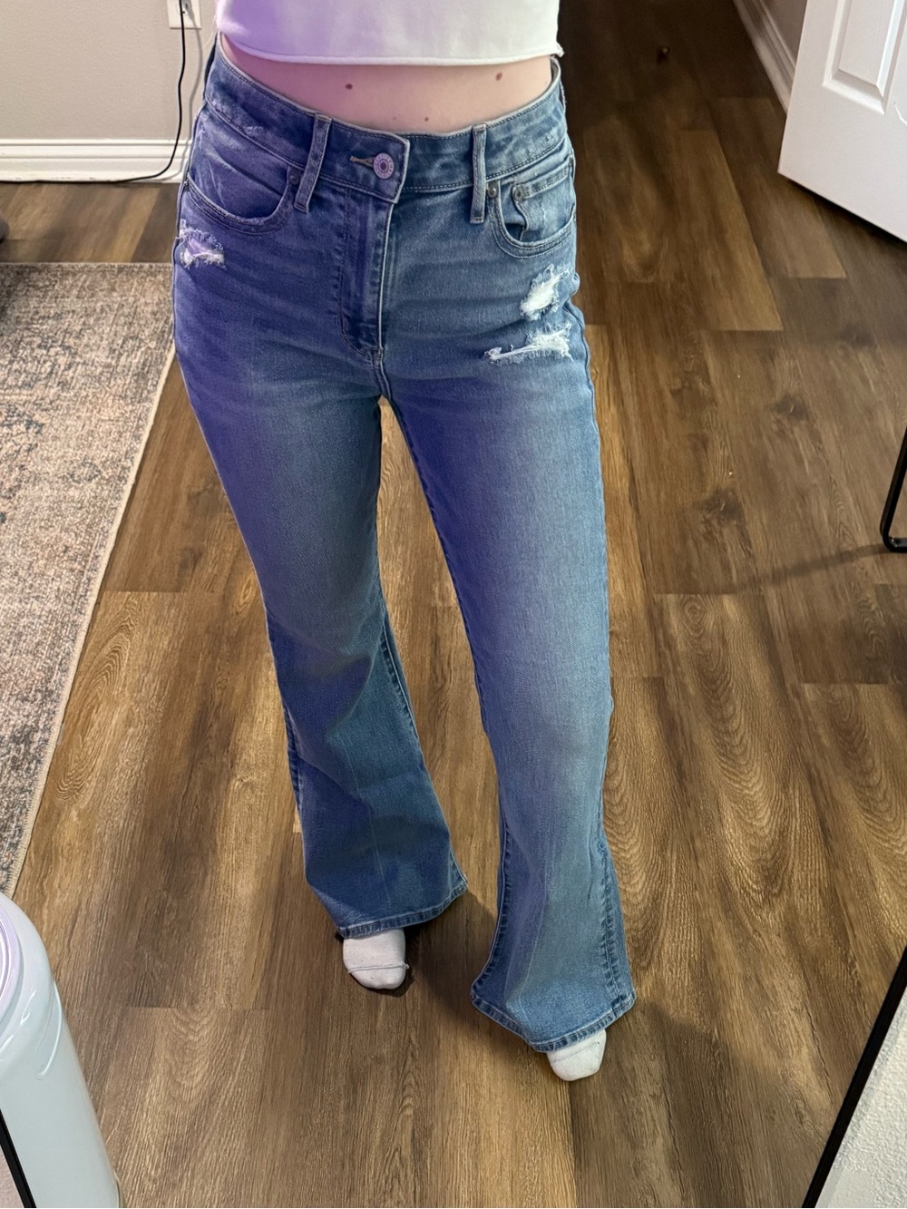 American Eagle Outfitters High-Rise Flare Jeans with Distress